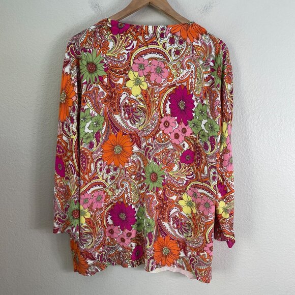 Talbots Woman Plus 2X Paisley Floral V Neck Button Up Cardigan Sweater Knit Top - Picture 9 of 9